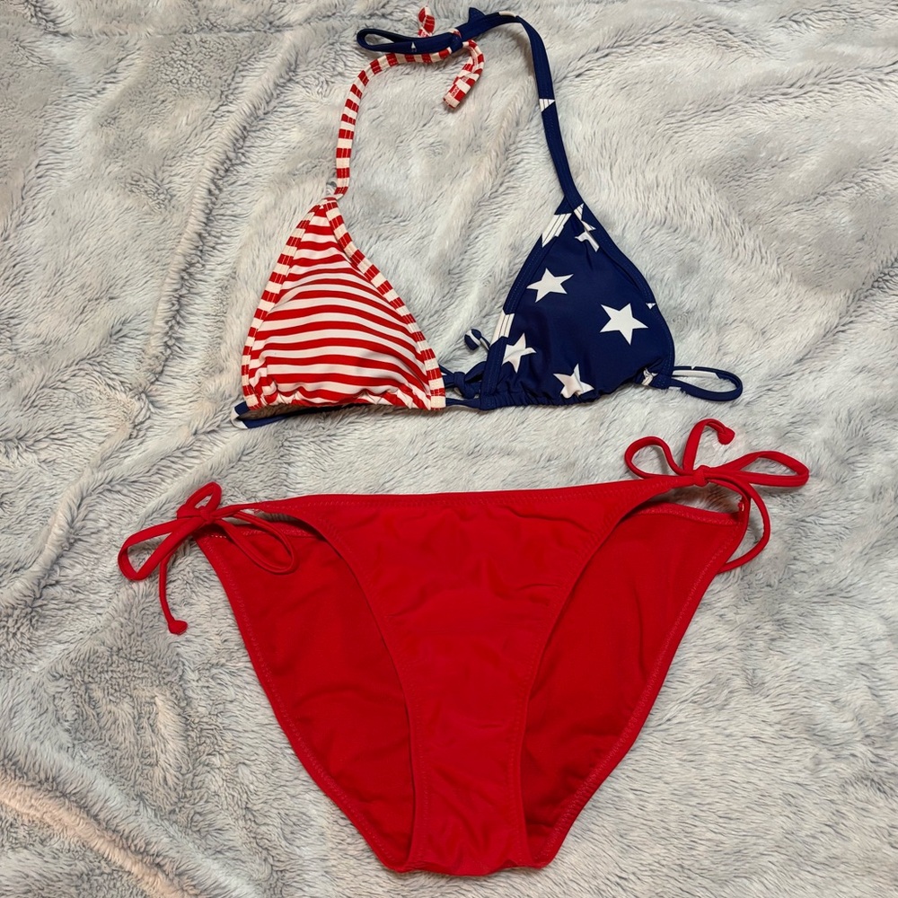 Old Navy Red and Blue Star Striped Bikini, top is Size Small, bottom is Medium